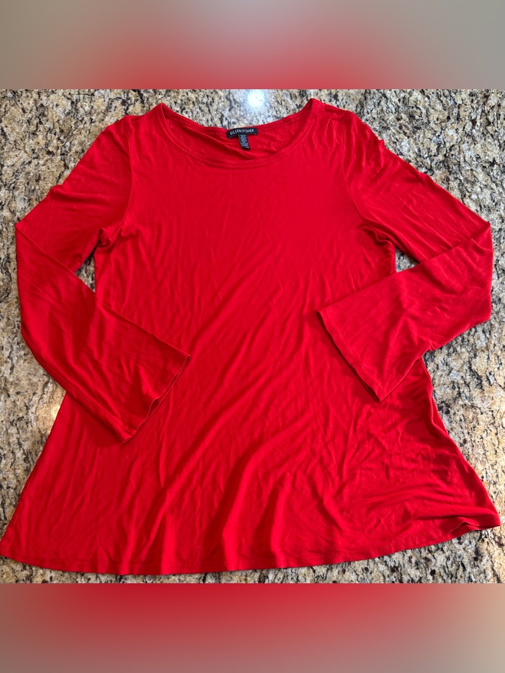 ❤️ EILEEN FISHER Size XS Red Scoop Neck Tunic Blouse Shirt Top Casual Flaws (B9